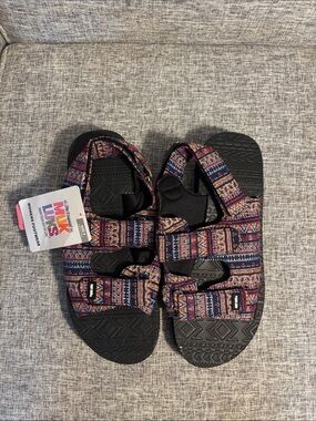 Mukluks Patterned Strappy Sandals - Black Base with Multicolor Aztec Print